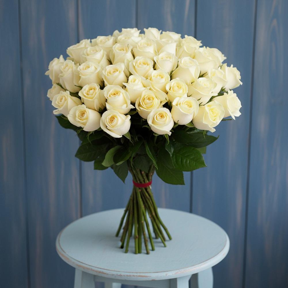 Букет 51 Белая роза Эдлесс Лав в Яковлево