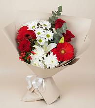 Букет цветов из:  Розы, Хризантемы, Герберы и Лилии в Яковлево