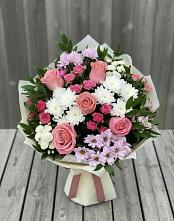 Букет цветов из:  Альстромерии, Гвоздики, Розы и Хризантемы в Яковлево