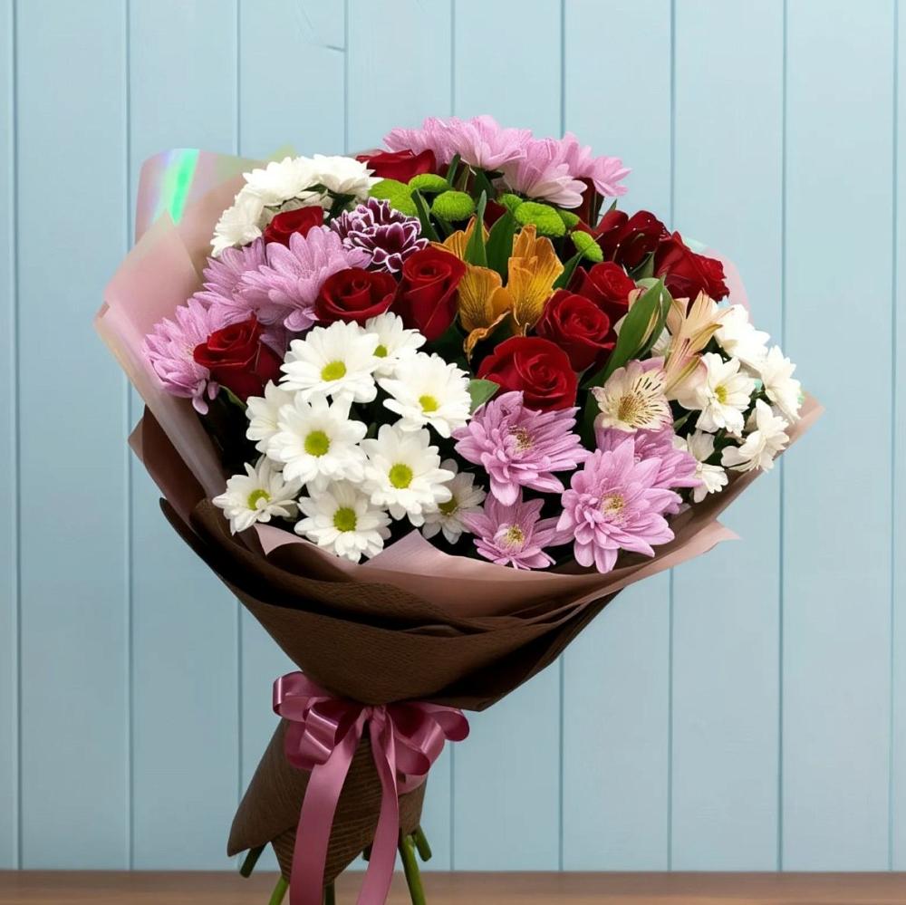 Букет цветов из: Розы, Хризантемы и Альстромерии в Яковлево