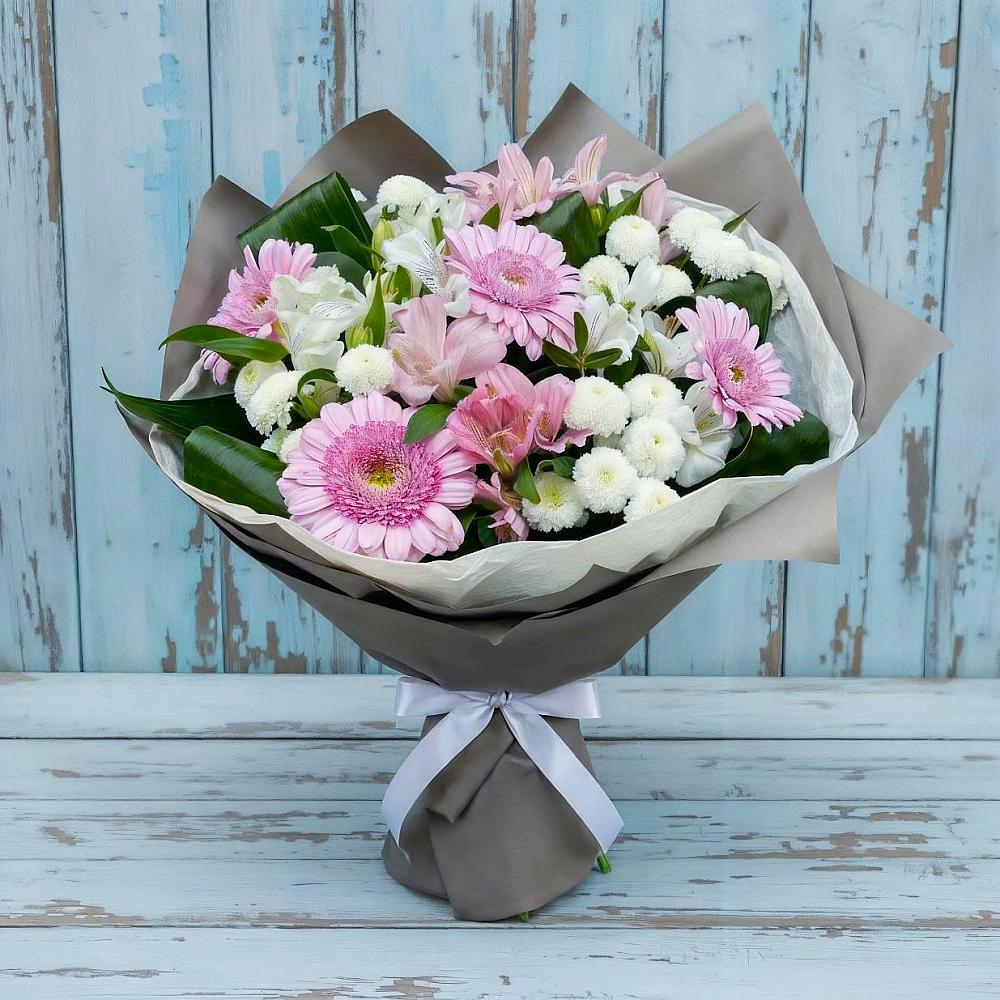 Букет цветов из: Герберы, Альстромерии и Хризантемы в Яковлево